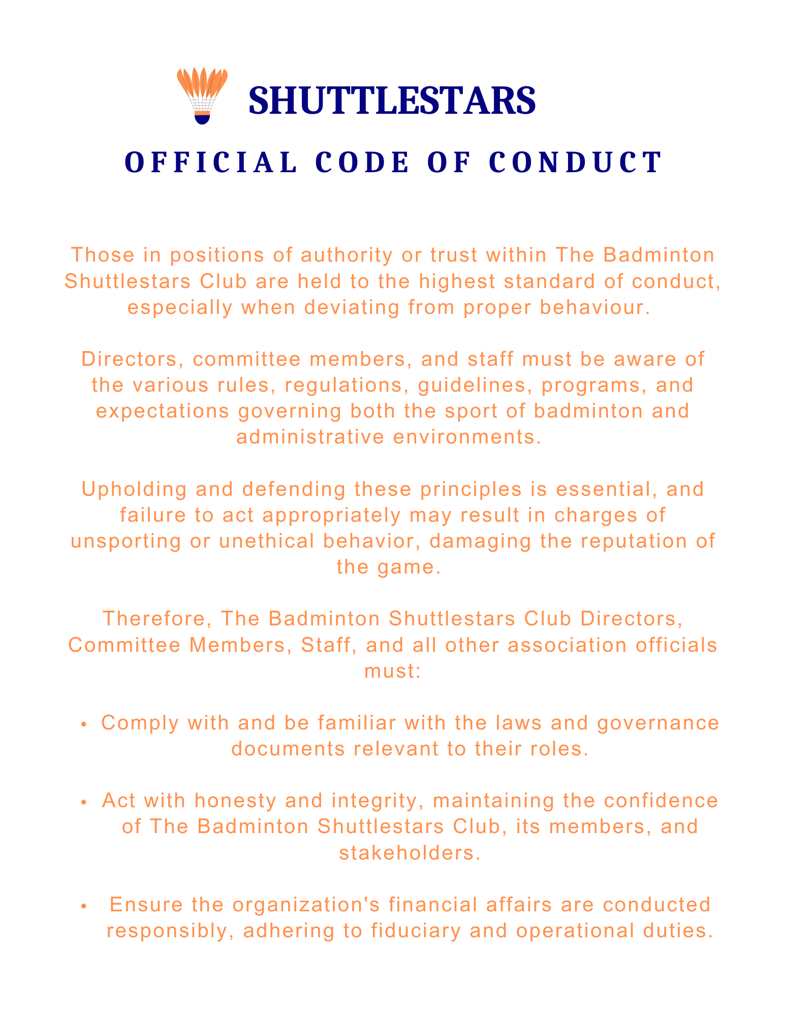 Official Club Code of Conduct1